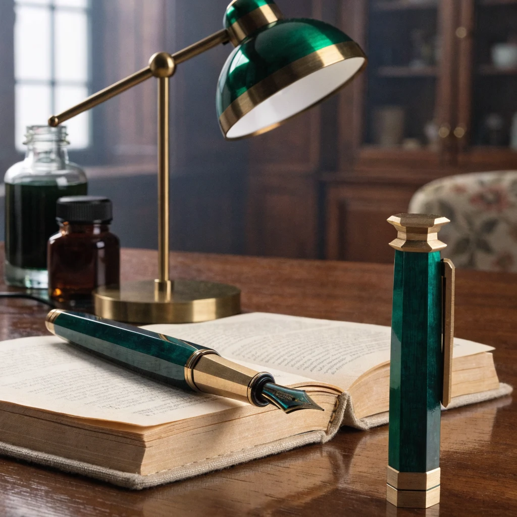 Coin bureau minimaliste avec stylo et lampe