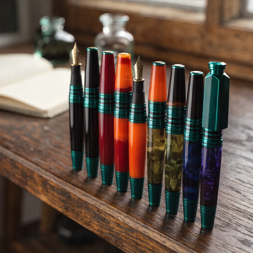 Stylos colorés alignés sur étagère
