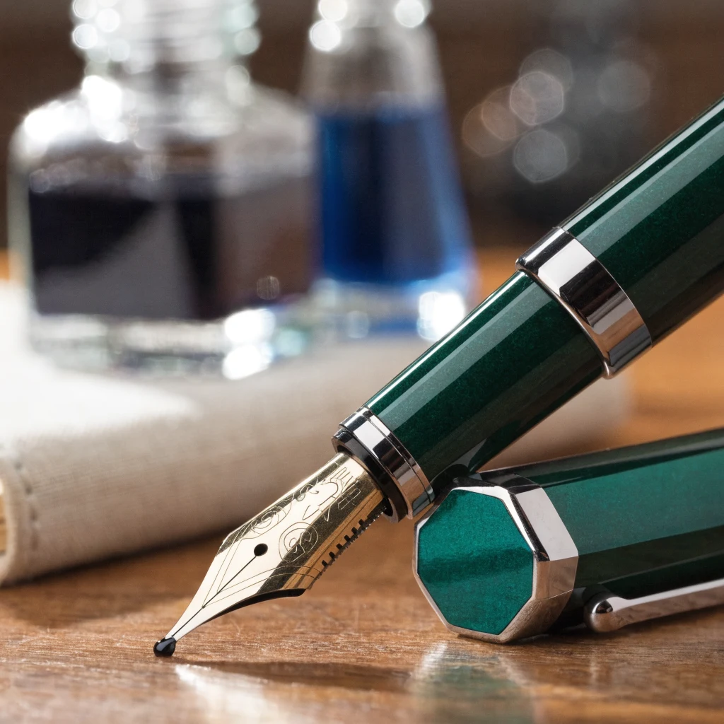 Gros plan sur plume acier et cartouche d’encre