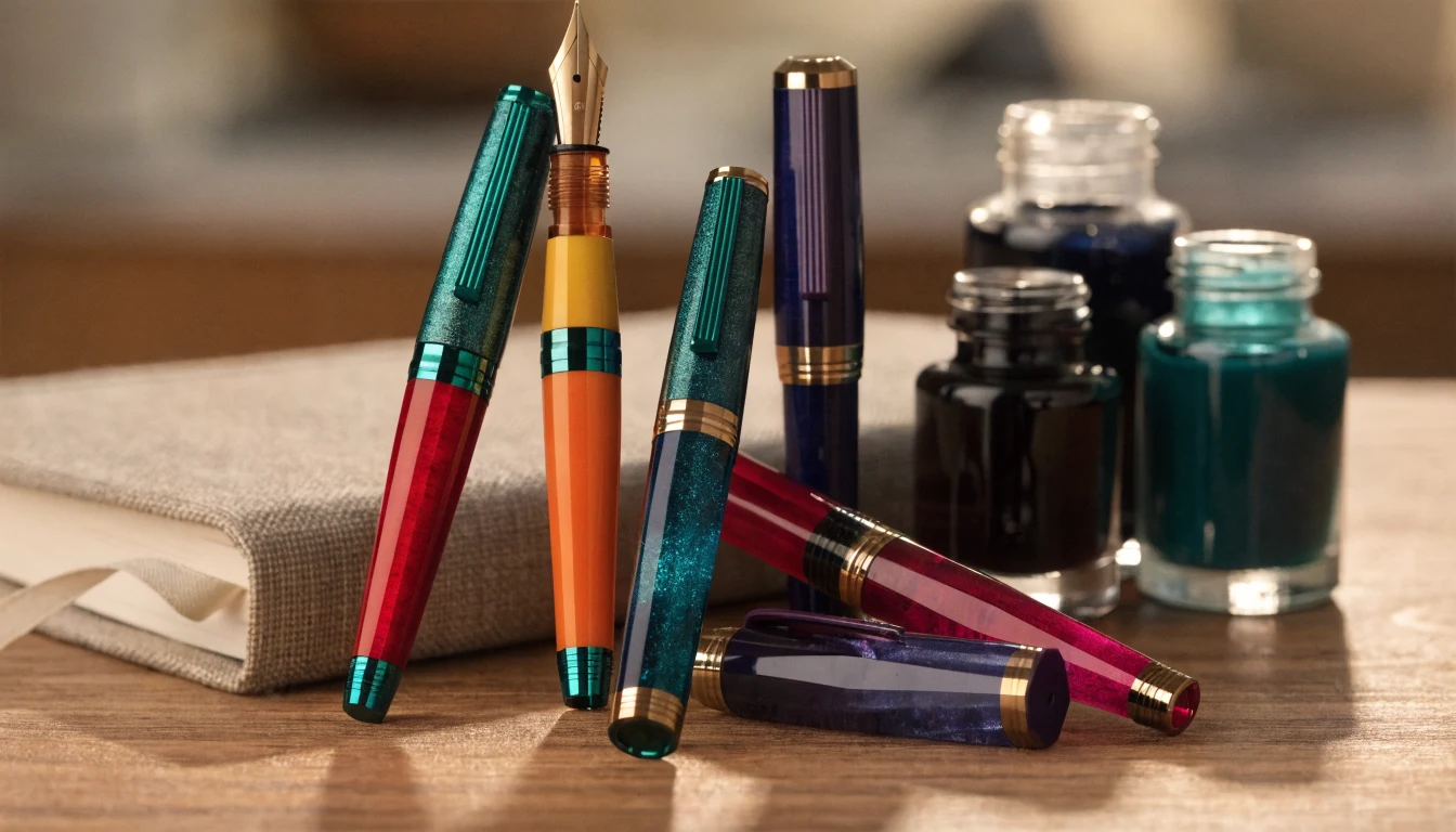 Stylos Perkeo colorés alignés sur table