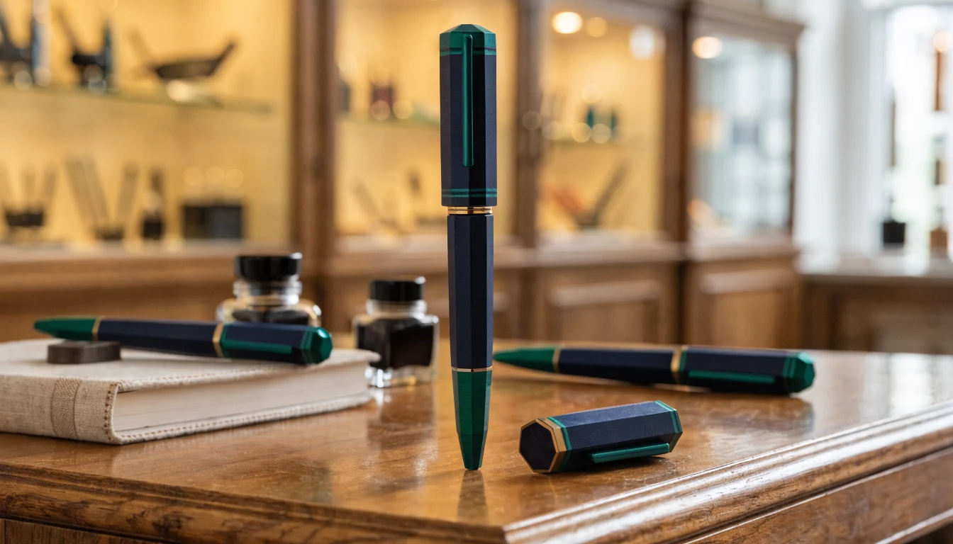 Magasin de papeterie avec présentoirs de stylos
